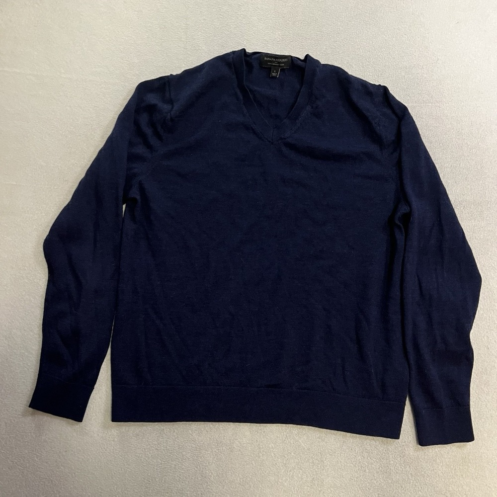 Banana Republic Sweater Men's Large Extra Fine Merino Wool Blend Knit V-Neck